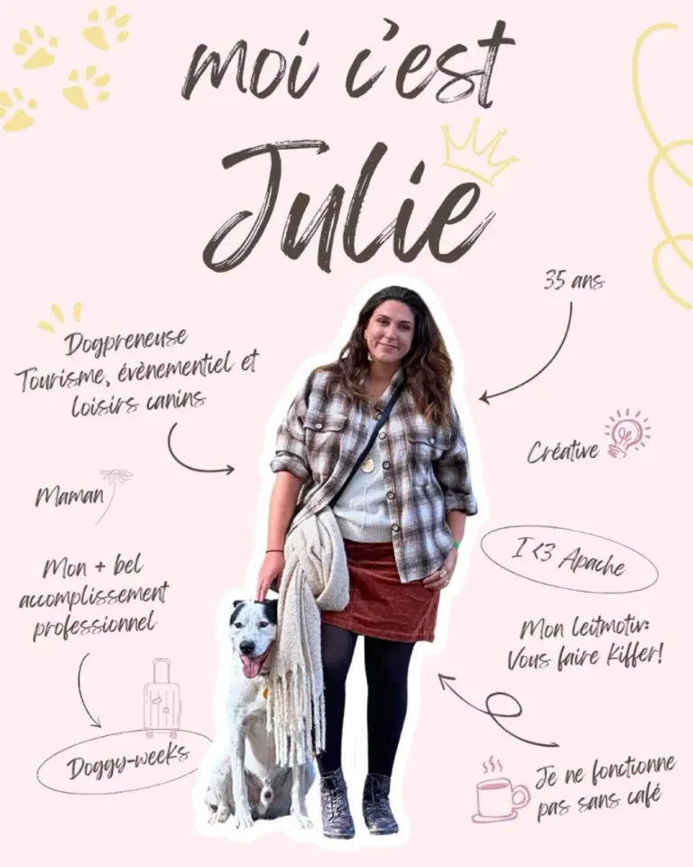 Présentation de Julie et son chien Apache, fondateurs de The South Wouf et ambassadeurs de la marque Leenia