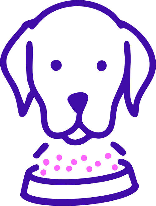 Icône de chien qui mange des friandises. Icône créé pour Leenia, entreprise française artisanale d'accessoires, jouets et jeux de fouille pour chiens ainsi que friandises et mastications.
