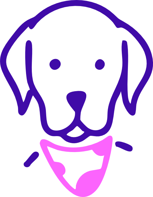 Icône de chien qui porte un bandana artisanal. Icône créé pour Leenia, entreprise française artisanale d'accessoires, jouets et jeux de fouille pour chiens. Ainsi que friandises et mastications.
