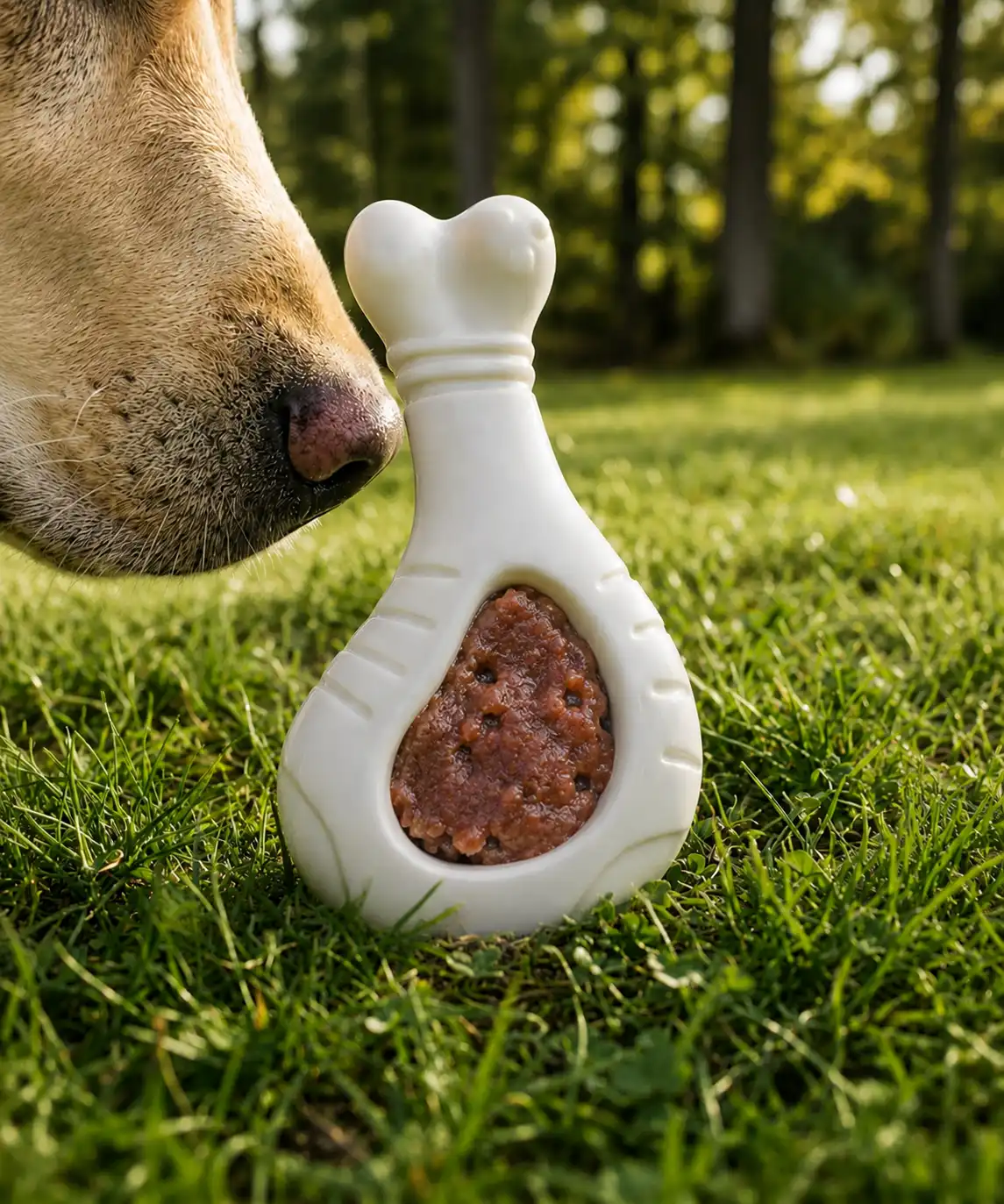 Jouet à mâcher pour chien garni de viande pour faire un jeu d'occupation. Ultra résistants, pour chiens à fortes mâchoires.