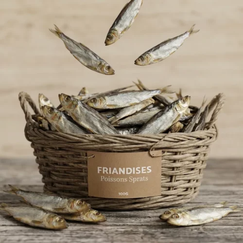 Friandise naturelle pour chien: poisson sprats séché.