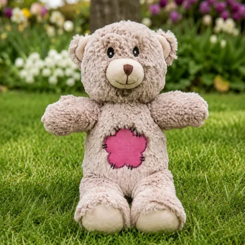 Peluche ours pour chien. Toute douce et sonore, elle peut servir de jouet ou de doudou à câliner.